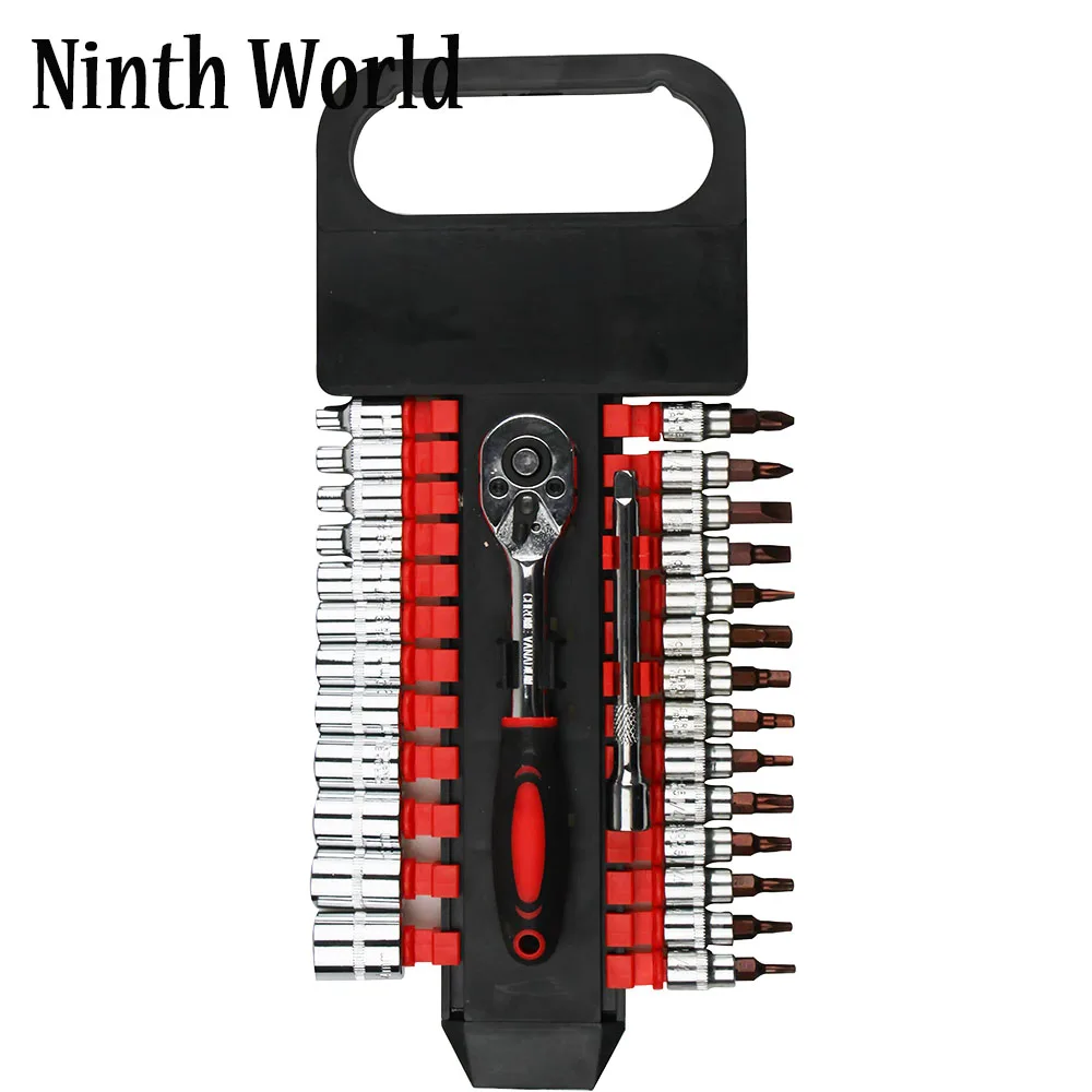 

28pcs 1/4 inch Ratcheting Socket Wrench Set Pro Grade Quick Release Reversible Ratchet With Metric Socket and S2 Steel Bits