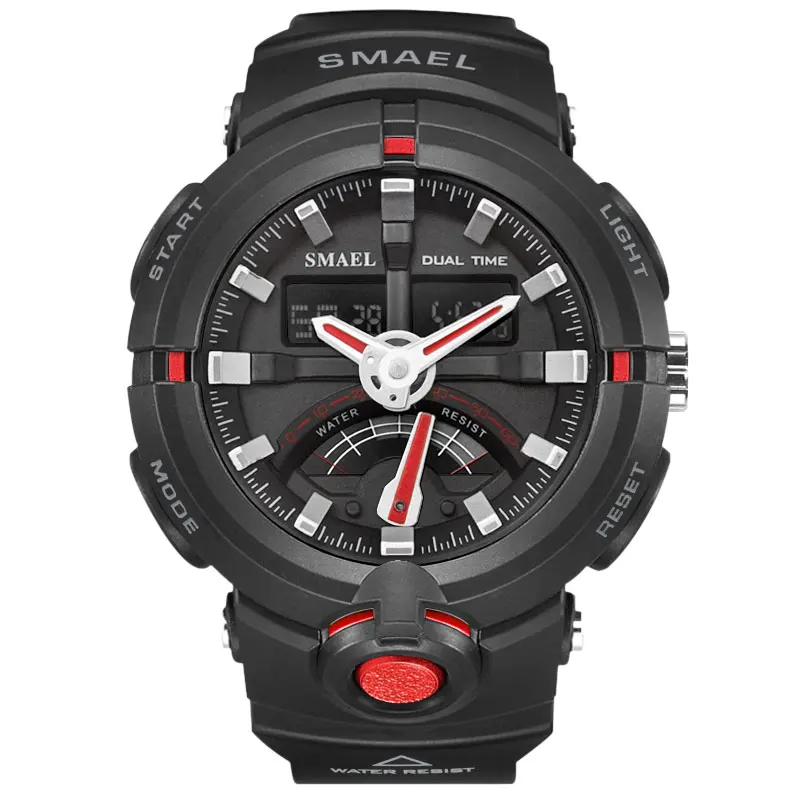 Новинка года, электронные часы Smael, Брендовые мужские цифровые спортивные часы, мужские часы с двойным дисплеем, водонепроницаемые, для дайвинга, белые, Relogio 1637 - Цвет: Black Red
