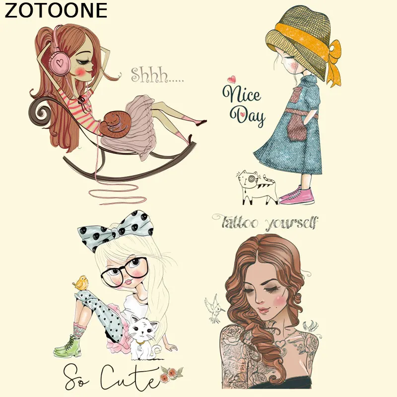

ZOTOONE Lovely Flower Girl Patches Iron on Heat Transfer Patches for Kids Clothing DIY Stripes Applique T-shirt Custom Sticker E