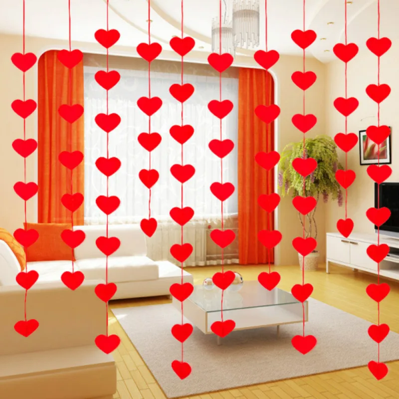 Love Heart Curtain Non-woven Garland Flags Banner Wedding Supply House Decor vbu