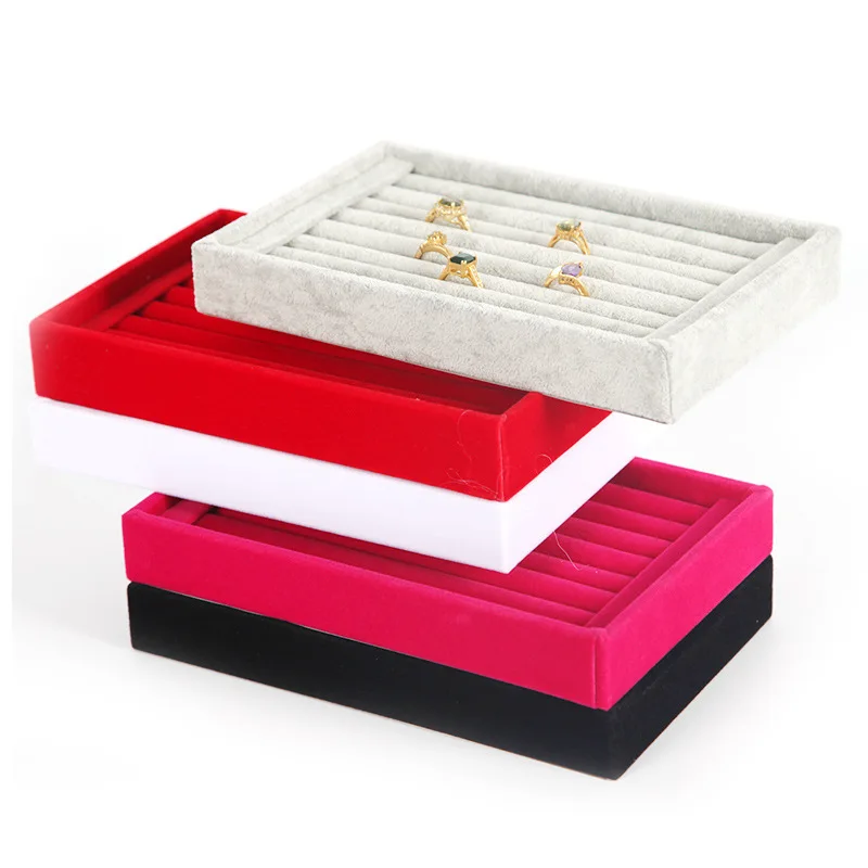 

Portable Velvet Jewelry Ring Earring Insert Display Cufflinks Organizer Box Wooden Flat Stackable Tray Holder Storage Showcase