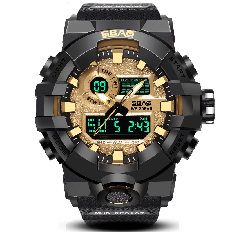 Открытый Повседневный двойной дисплей водонепроницаемые мужские спортивные часы Военные многофункциональные противоударные цифровые электронные наручные часы будильник