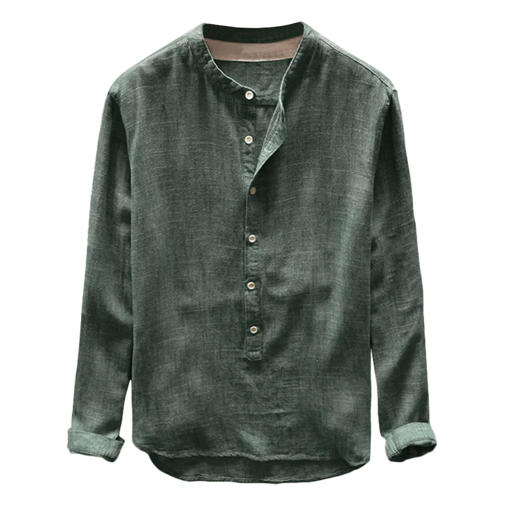 Мужская рубашка модная осенне-зимняя однотонная Повседневная льняная и хлопковая рубашка с длинными рукавами Топ Блузка брендовая одежда