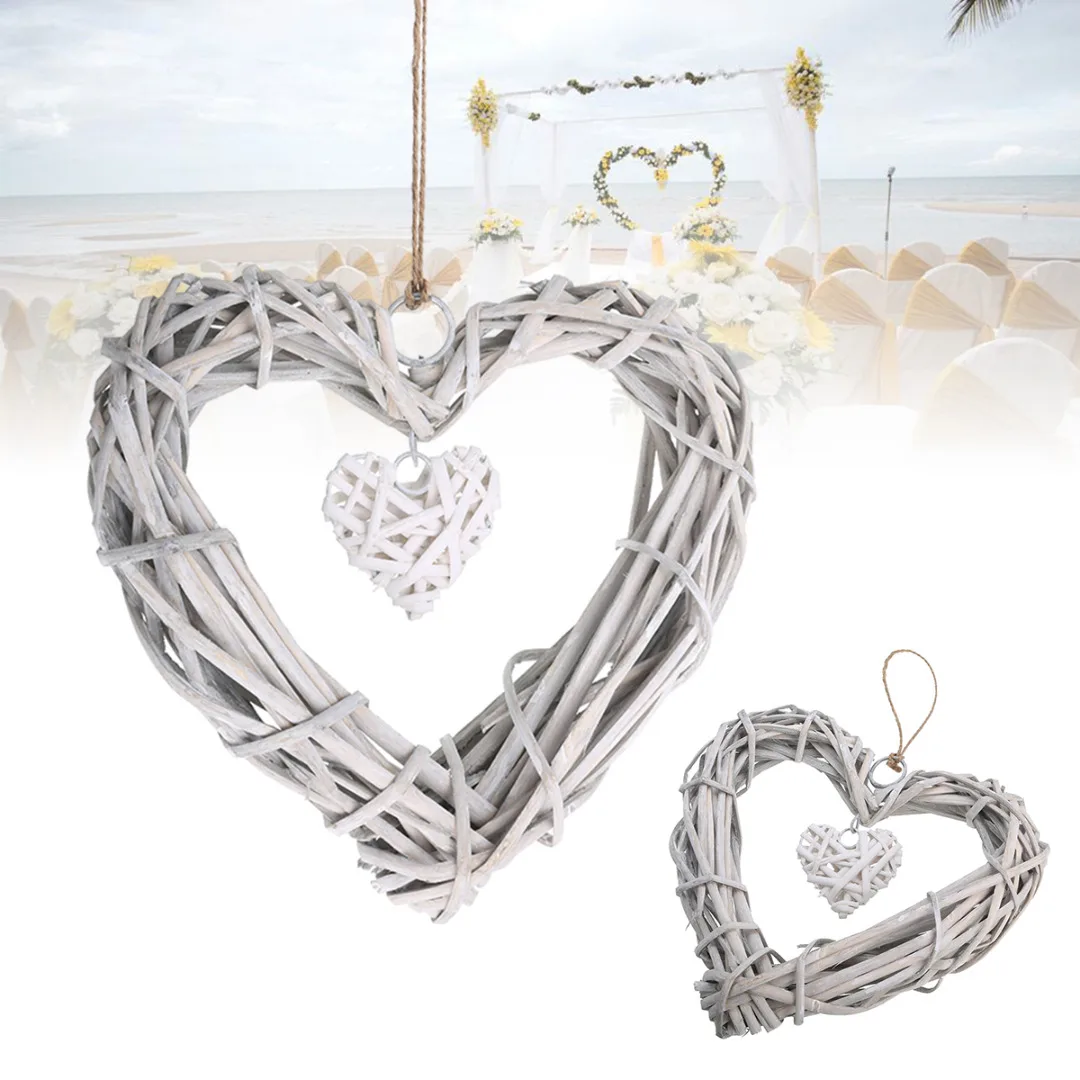 Heart Wicker Wreath Home Wall Hanging Wedding Birthday Party Ornament Decor f