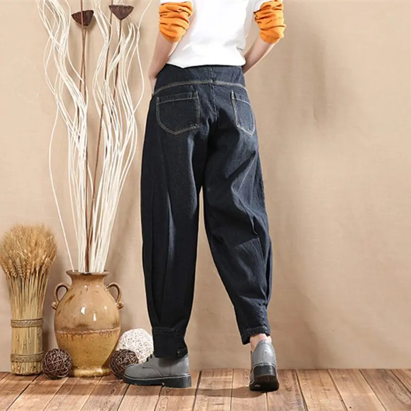 Джинсовые шаровары для женщин, винтажные штаны размера плюс, женские шаровары, Широкие джинсовые штаны, Осенние винтажные штаны-фонарики A52201