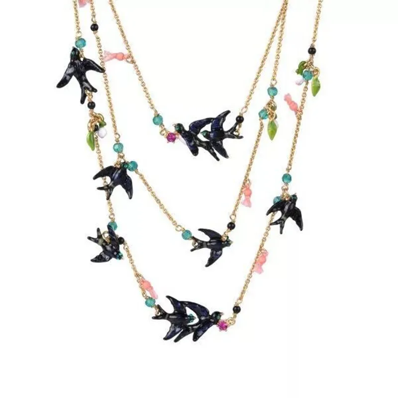 

2018 Amybaby Designer Enamel Glaze Swallow Three Layer Necklace Jewelry For Party