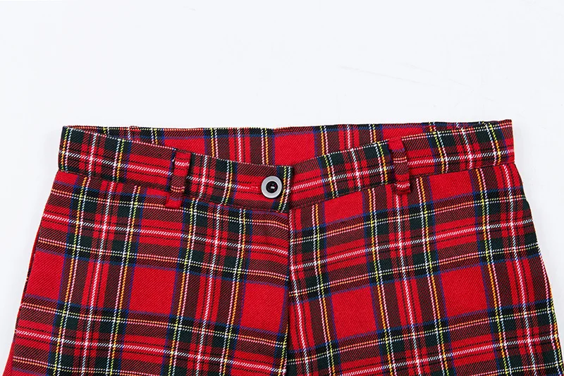 BOOFEENAA, хлопковые красные клетчатые Широкие штаны для женщин,, Харадзюку, свободные брюки на молнии, женские Капри, винтажная уличная одежда C71AC7