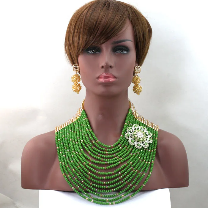 Luxury Grass Green Jewelry Beads Set New Design Costume Necklace Sets Large Stock Wholesale Free Shipping hx322 | Украшения и