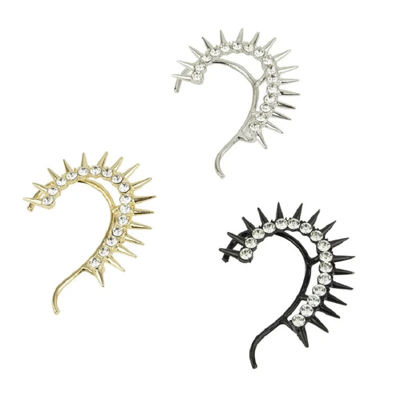 

High quality 3 Color Punk Rivet Ear Wrap Cuff Earings for Women Fashion Rhinestone Clip on Earrings no Pierced 1PC