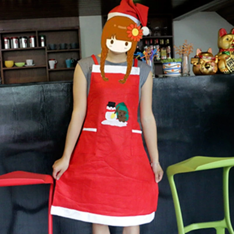 

Sleeveless Aprons Christmas Non-woven Apron Kitchen Cooking Waist Bib Women Apron BBQ Restaurant Hotel Old Man Snowman Aprons