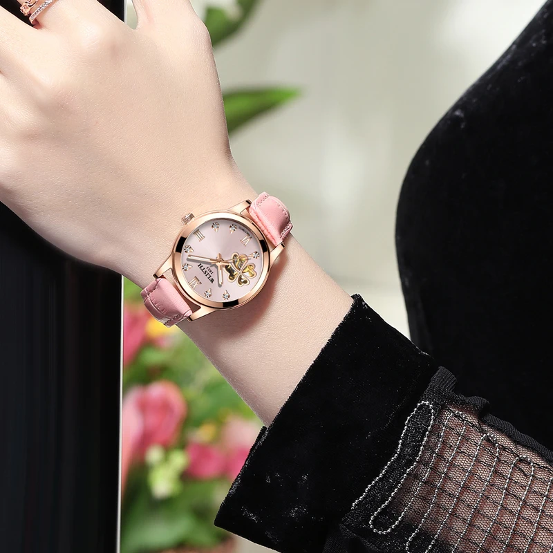 

ladies gift heart-shaped leather belt strap band fully automatic mechanical luminous 30 meters waterproof fashion female models