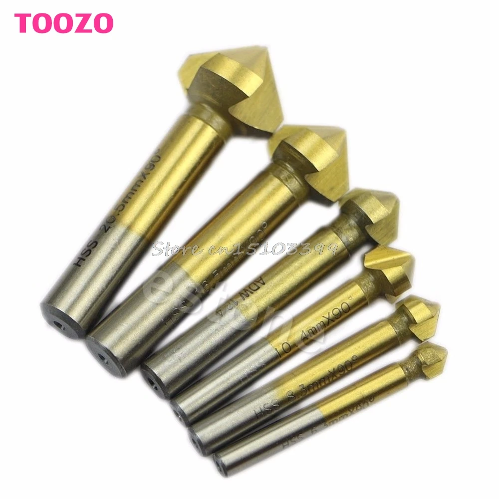 

6Pcs 3 Flute HSS Titanium Chamfer Chamfering End Mill Cutter Bit Countersink Set #G205M# Best Quality