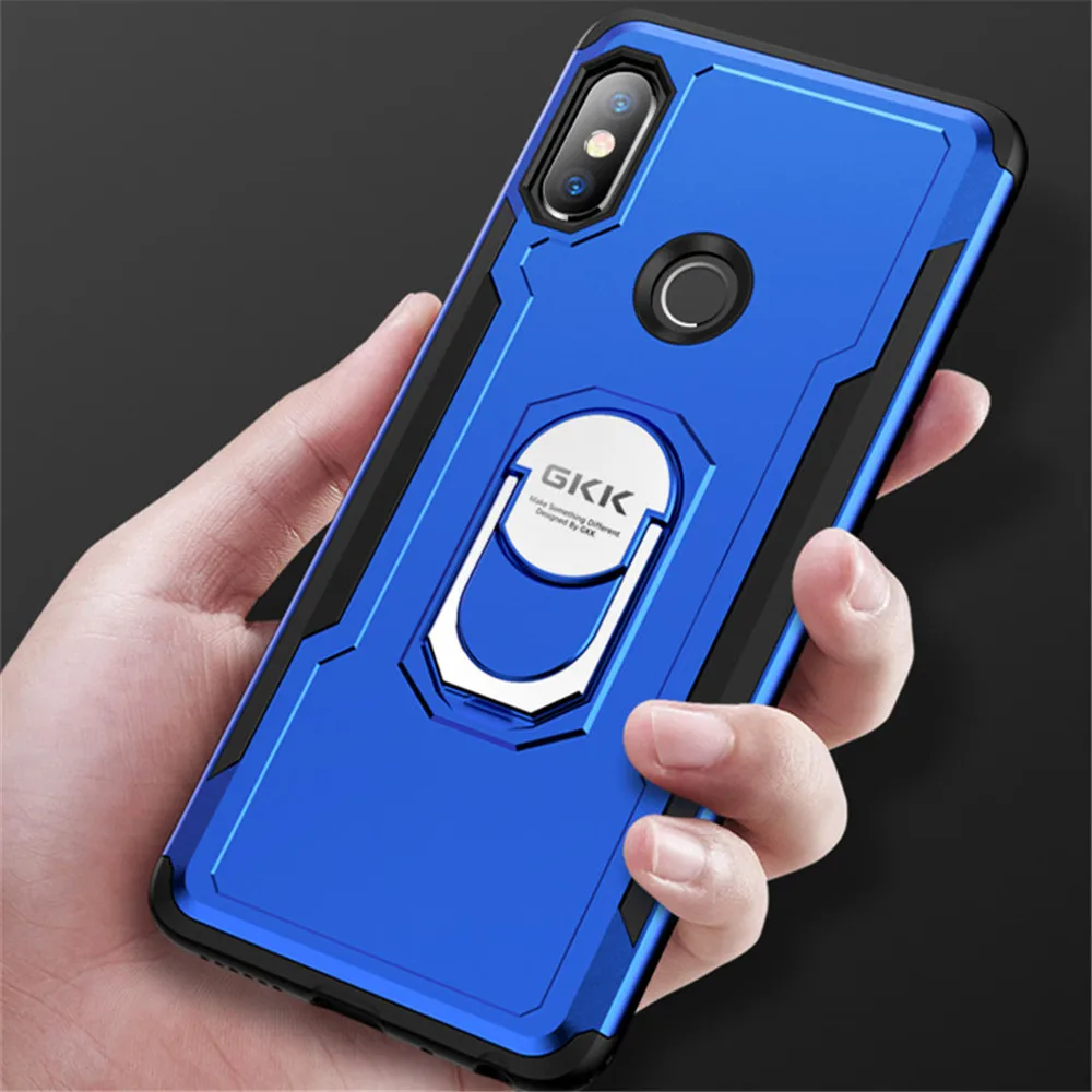GKK Hybrid Armor Case for Xiaomi Redmi Note 6 with Rotation Magnetic Finger Ring Tough Cover Pro Fundas |