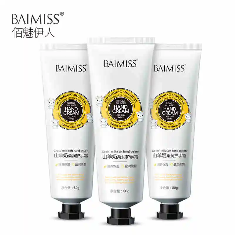 

BAIMISS Goat Milk Essence Hand Cream Nourishing Skin Care Anti Chapping Anti Aging Moisturizing Whitening Cream Hand Care 3 PCS