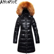 AYUNSUE, европейский стиль, зимний пуховик на утином пуху, воротник из натурального меха енота, длинный пуховик с капюшоном, тонкое женское пальто, ST137