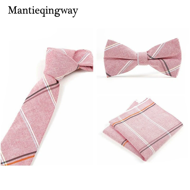 Бренд mantieqingway галстук набор для Для мужчин Повседневное хлопок полосатый галстук в клетку с бантом нежный Для мужчин платок Набор Для