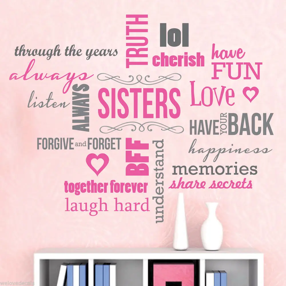 

Nice 2-Color Saying SISTERS LOVE words Quotes Vinyl Wall Decals Stickers Art Decor Mural Girls Room Wall Stickers KW-253