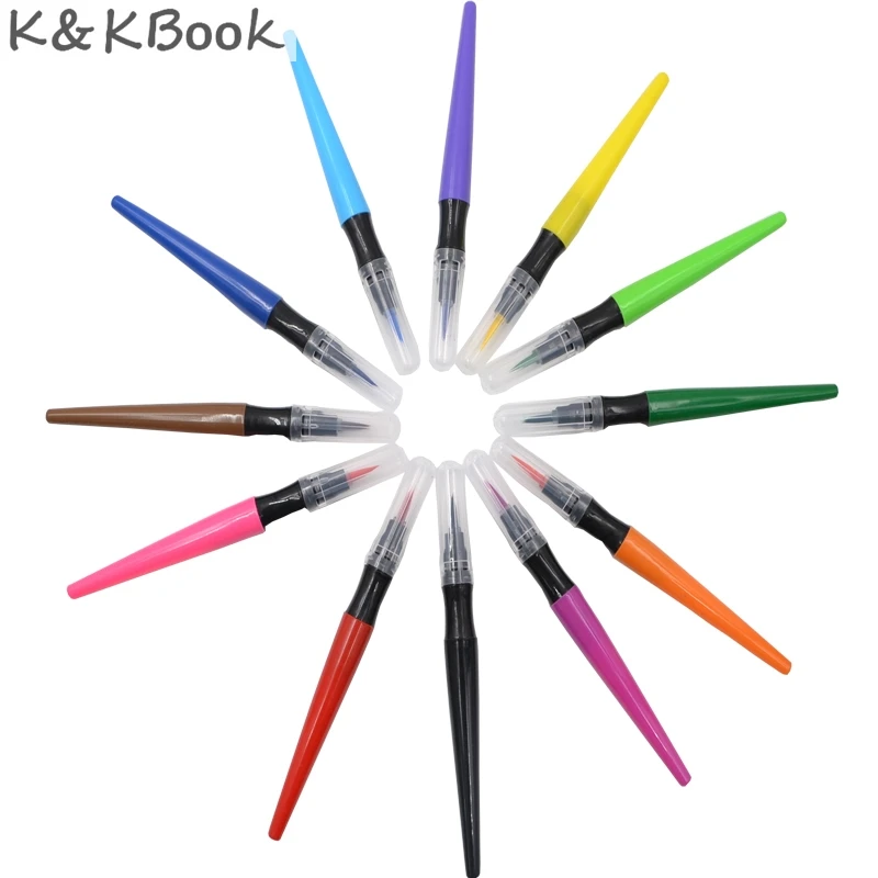 

K&KBOOK 12pc/Lot Water Based Brush Pen Permanent Art Markers DIY Scrapbooking Crafts Marker Pen for Drawing Art Supplies