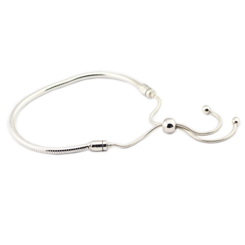 

Moments Sliding Bracelet Bangle Fit Bead Charm Diy Europe Jewelry 925 Sterling Silver Snake Chain Bracelet Women femme Wholesale
