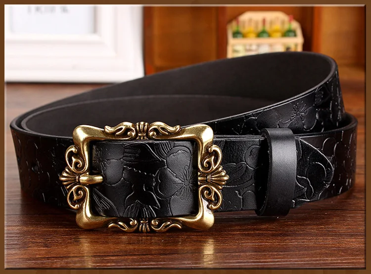 designer belts women Fashion Wide Genuine leather belts for women Vintage Floral Pin buckle Woman belt High quality second layer Cow skin jeans strap waist belt for women