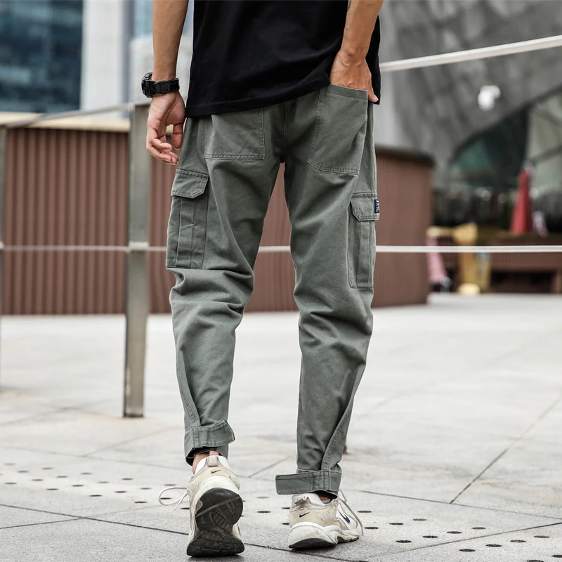 Весна-лето Модные джоггеры брюки для мужчин свободный крой большой карман брюки карго шаровары хаки зеленый большой размер S-4XL хип-хоп