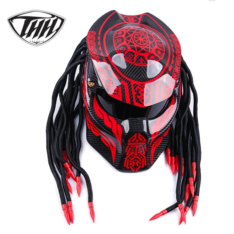 Мотоциклетный шлем Red gossip predator из углеродного волокна железный полнолицевый