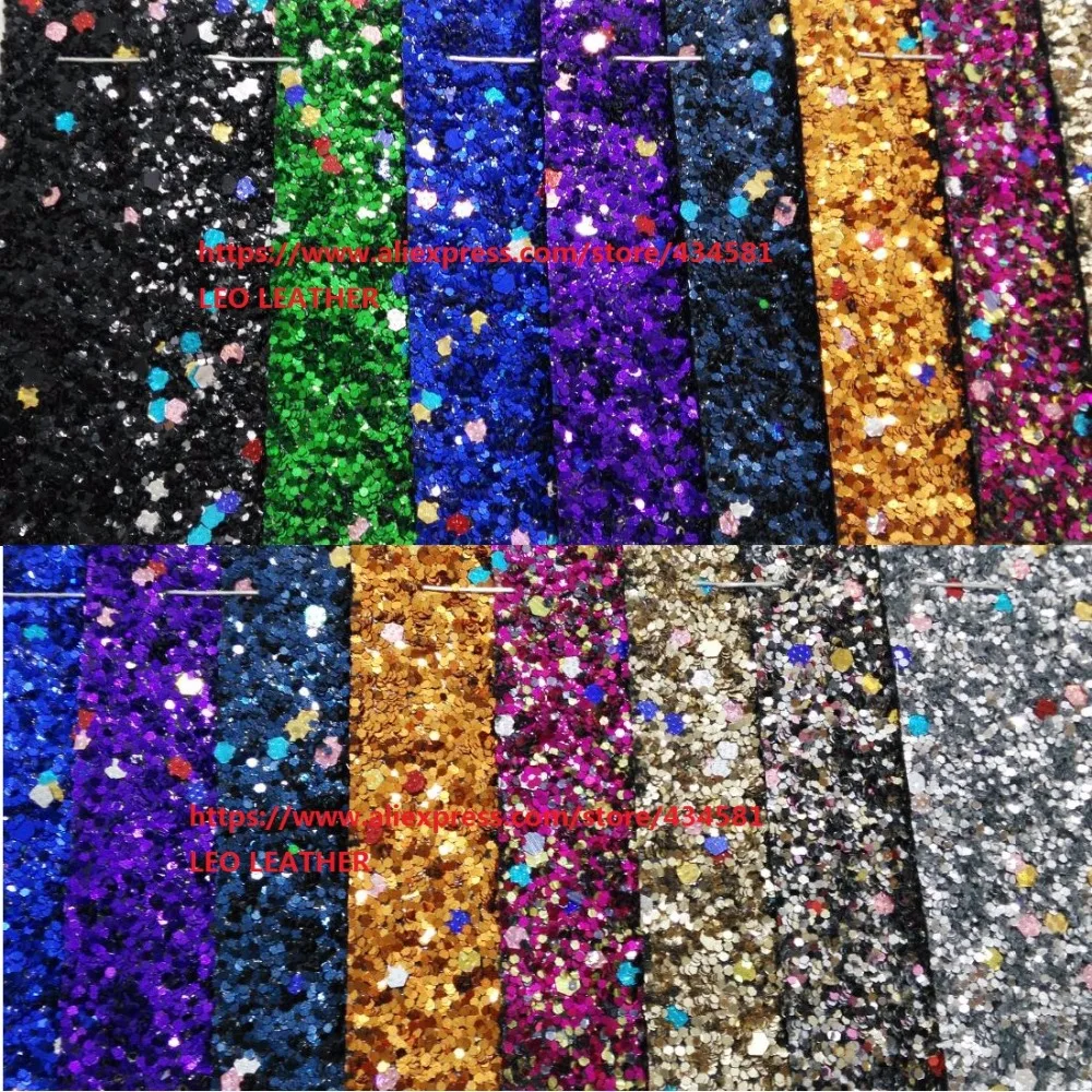 Chunk Glitter Fabric with Synthetic Leather Fabric for shoes handbags
