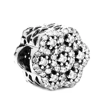 Бусины из стерлингового серебра 925 очаровательные цветы и прозрачный CZ с бусины в виде сердца подходящие амулеты DIY Браслеты с подвесками ювелирные изделия для свадебного подарка