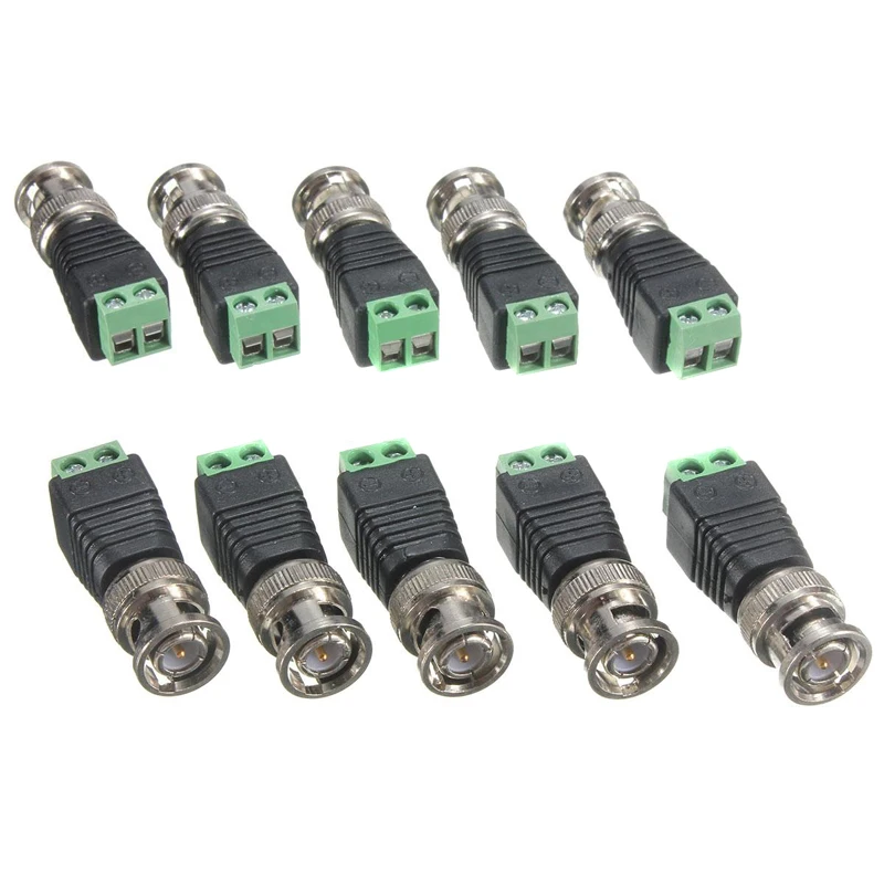  Mayitr 10Pcs BNC Cable Green Male Coax CAT5 To Coaxial BNC Connector Camera CCTV Video Balun 4 x 1. - 32814345955