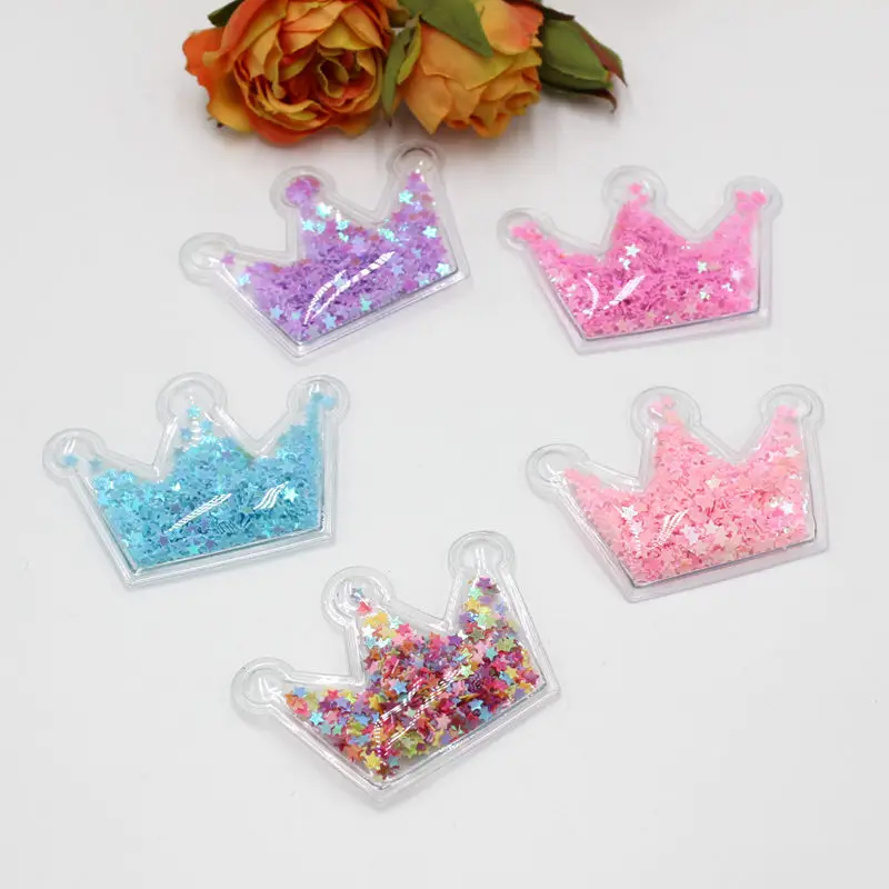

5pcs/lot 40-55mm Mix color Transparent PVC Crown with Colorful Sequins Flowing Appliques DIY Accessories Craft Handmade Decorati