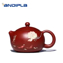 200 ml аутентичный китайский чайник для заварки чая Фиолетовый Глиняный заварочный чайник лотосы ручной росписи узор НЕОБРАБОТАННАЯ руда Xishi горшок Винтаж Чай ware Чёрный чай чайник подарки