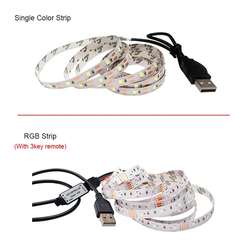 RGB USB Светодиодная лента светильник tv DC 5 V-6 V SMD 2835 USB СВЕТОДИОДНЫЙ светильник usb-кабель светодиодный телевизор декор для компьютера 0,5 м 1 м 2 м 3 м 4 м 5 м