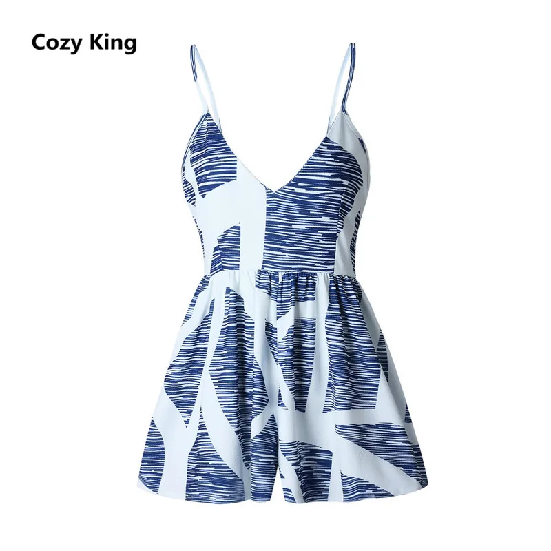 Cozy King jumpsuits for women 2018 hot new summer casual fashion loose popular printing bare shoulder sexy sling jumpsuit short Jumpsuits and Playsuits