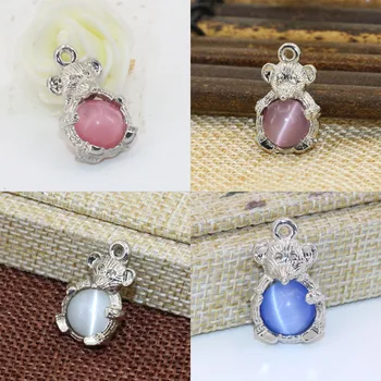 

14*23mm 4 colors lovely mouse shape silver-color spacers accessories beads 5pcs inlay round cat eyes ball jewelry findingsB2568