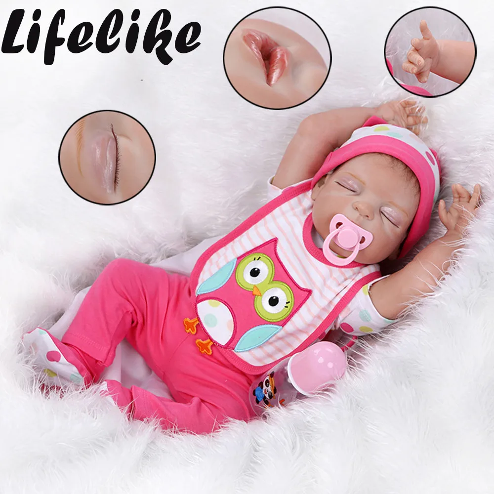 Милый мягкий силиконовый Reborn Baby Doll Реалистичная кукла 55 см с медведем L907|Куклы| |