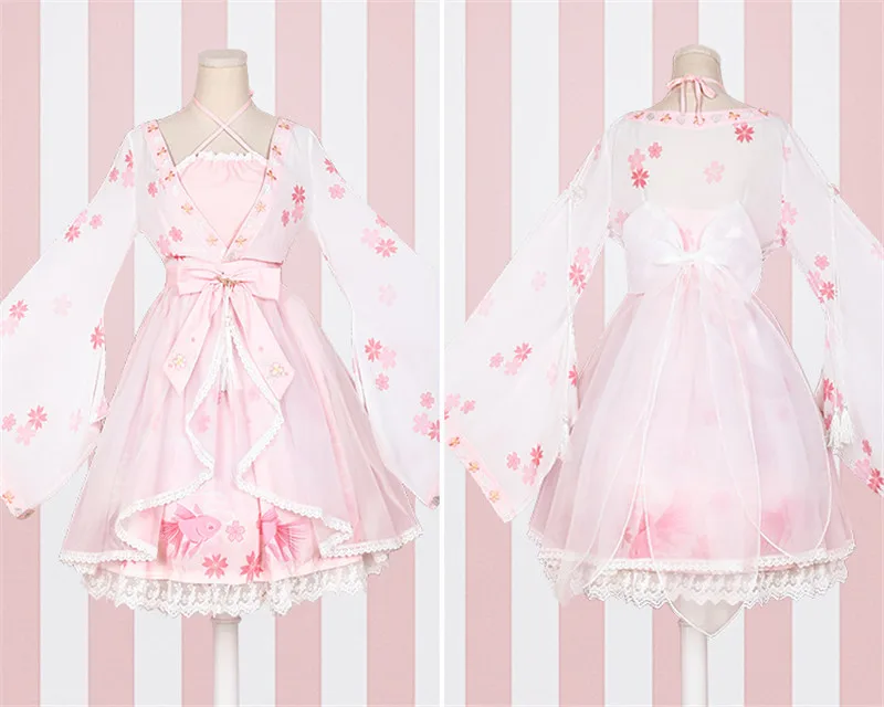 Милые платья в стиле Лолиты; Новинка года; японское платье с вышивкой для костюмированной вечеринки; платье с бантом, кисточками и поясом из двух предметов; платье для девочек - Цвет: Розовый