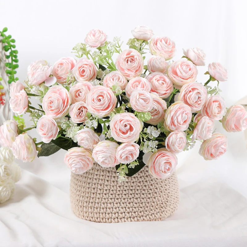 

5 Forks 10Heads Artificial Rose Flower Silk Real Touch Fake Flowers for Wedding Party Home Garden Decoration valentines day gift