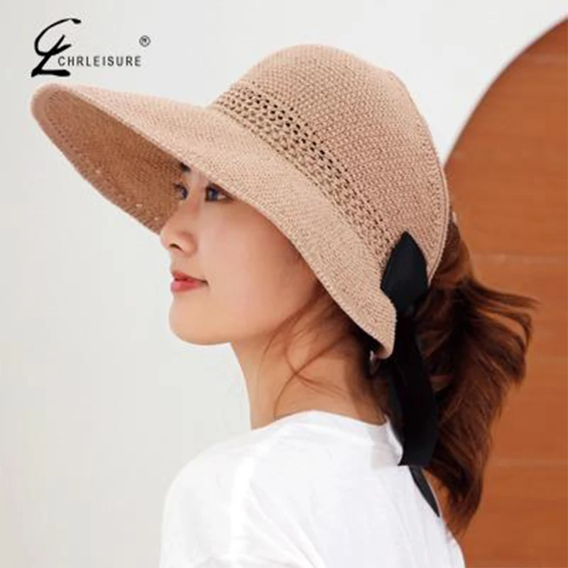 

CHRLEISURE Fashion Women's Sun Hat Handmade Straw Hat Visor Beach Hat