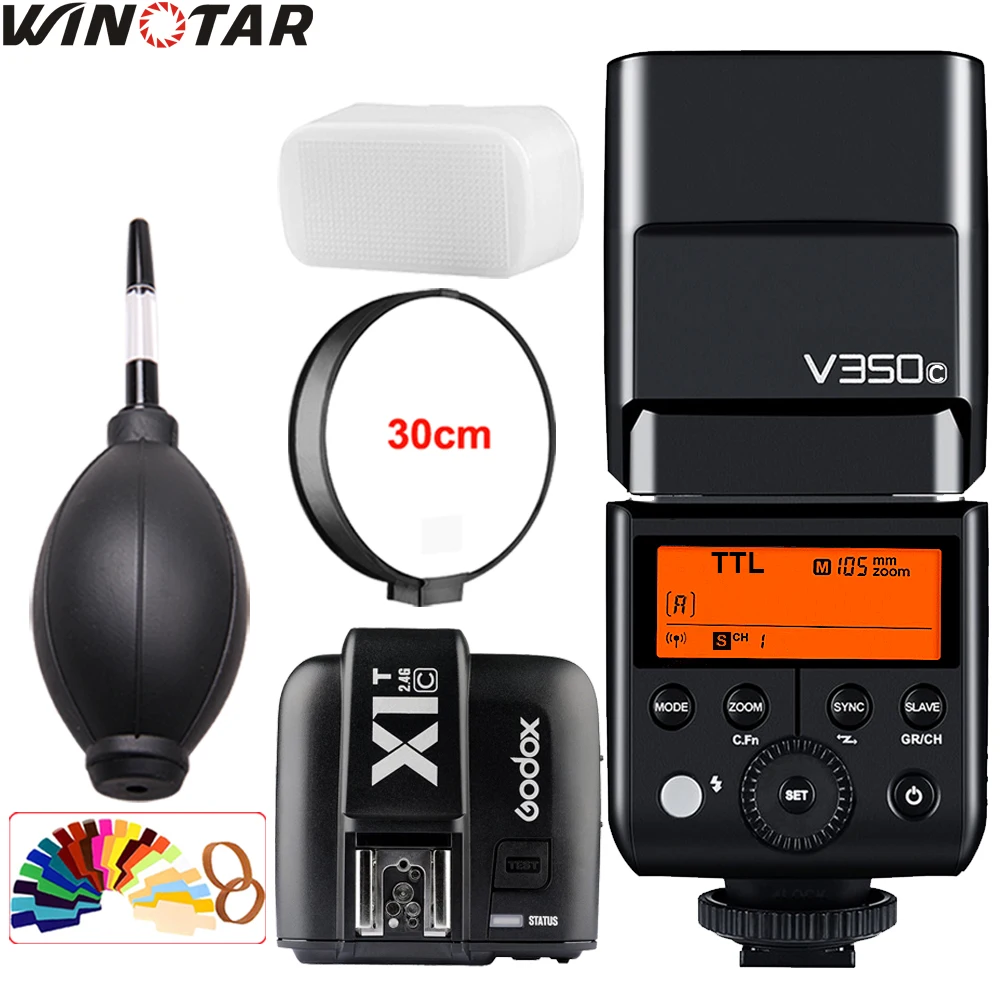 

Godox V350C TTL HSS 1/8000s GN36 0.1~1.7s recycle Camera Speedlite Flash Built-in Lithium Battery with X1T-C Trigger for Canon