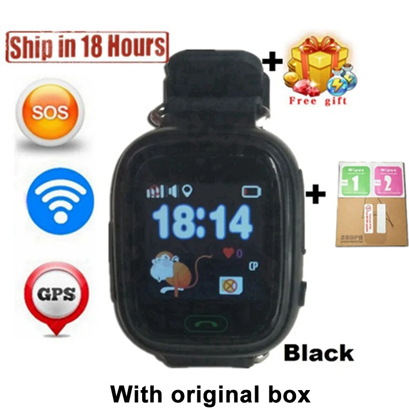 Новое поступление Q90 gps телефон позиционирование модные детские часы 1,22 дюймов цветной сенсорный экран Дети SOS Смарт часы PK Q80 Q50 Q12 - Цвет: Black