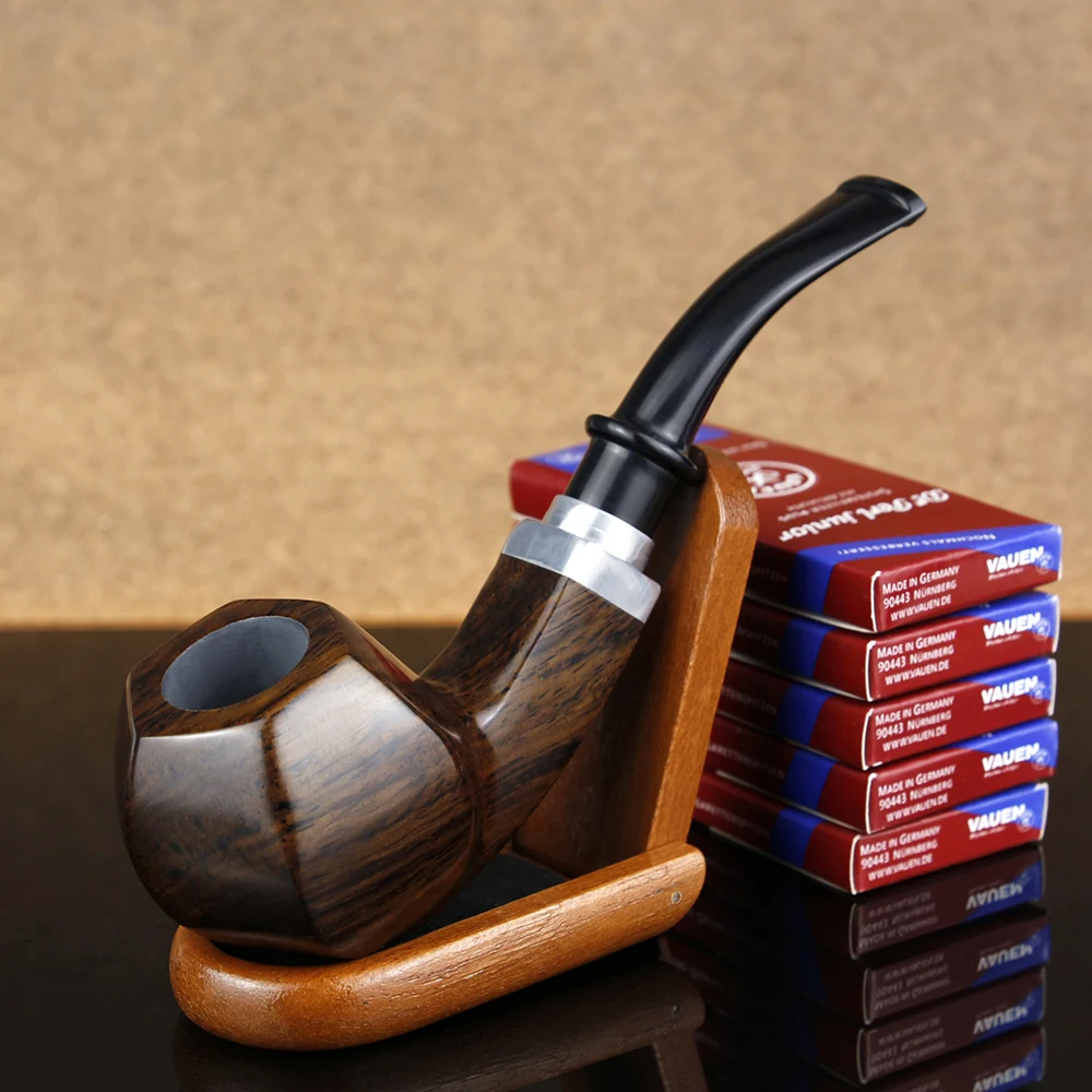 Creative Sexangle Bowl Tobacco Pipe Metal Insert Ebony Wood Pipe Wooden Stand 50 pcs Activated