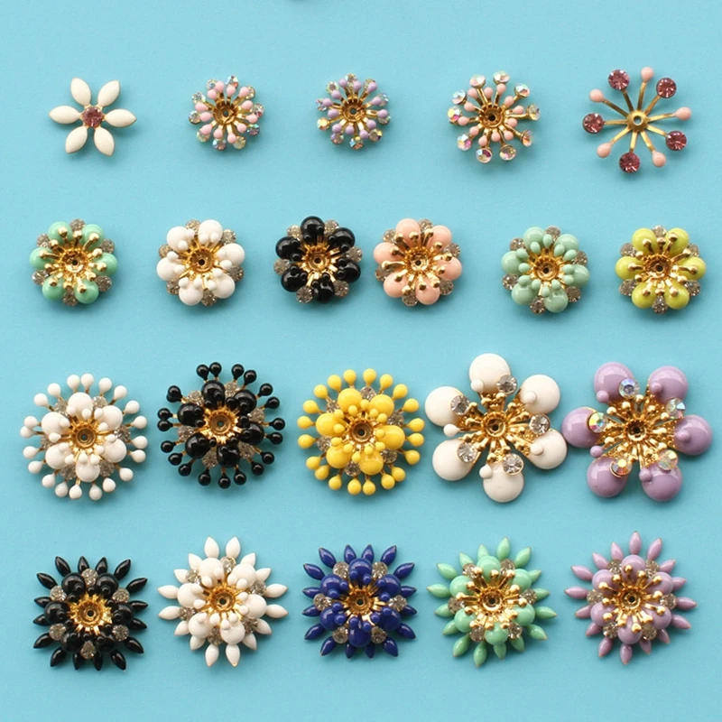 

Candy color Flower Metal Flatback Buttons For Clothing Rhinestones Bags botones decorativos Sewing Buttons Scrapbooking Crafts