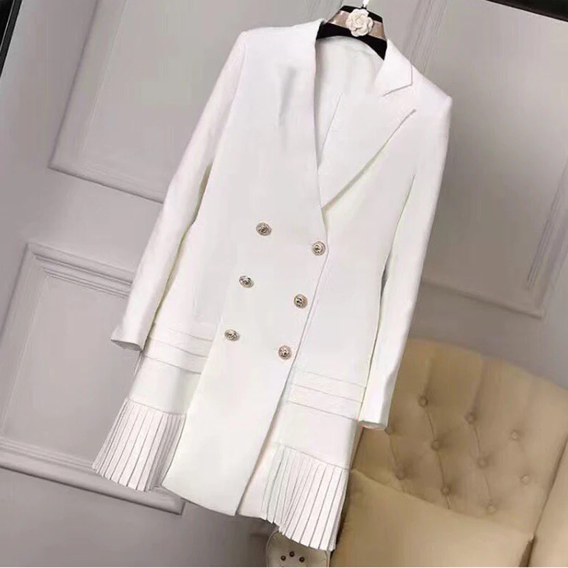 

HIGH QUALITY New Fashion 2019 Runway Designer Dress Women's Long Sleeve Notched Collar Double Breasted Buttons Dress