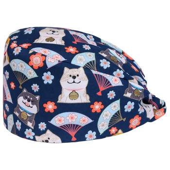 

Husky Nurse Surgical Hat Nurse Scrub Caps Medical Work Hats Female Male 100% Cotton Tieback Skull Cap Dentist Doctor Working Hat