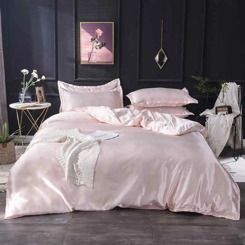 Slowdream Luxury Purple Stain Silk Bedding Set Silky Queen King Bed Set Bedclothe Duvet Cover Queen King Sheet Pillowcase - Цвет: 013