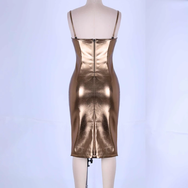 Ocstrade золотые ремни без рукавов кожа груди Мода Bodycon платье HT0572-Gold