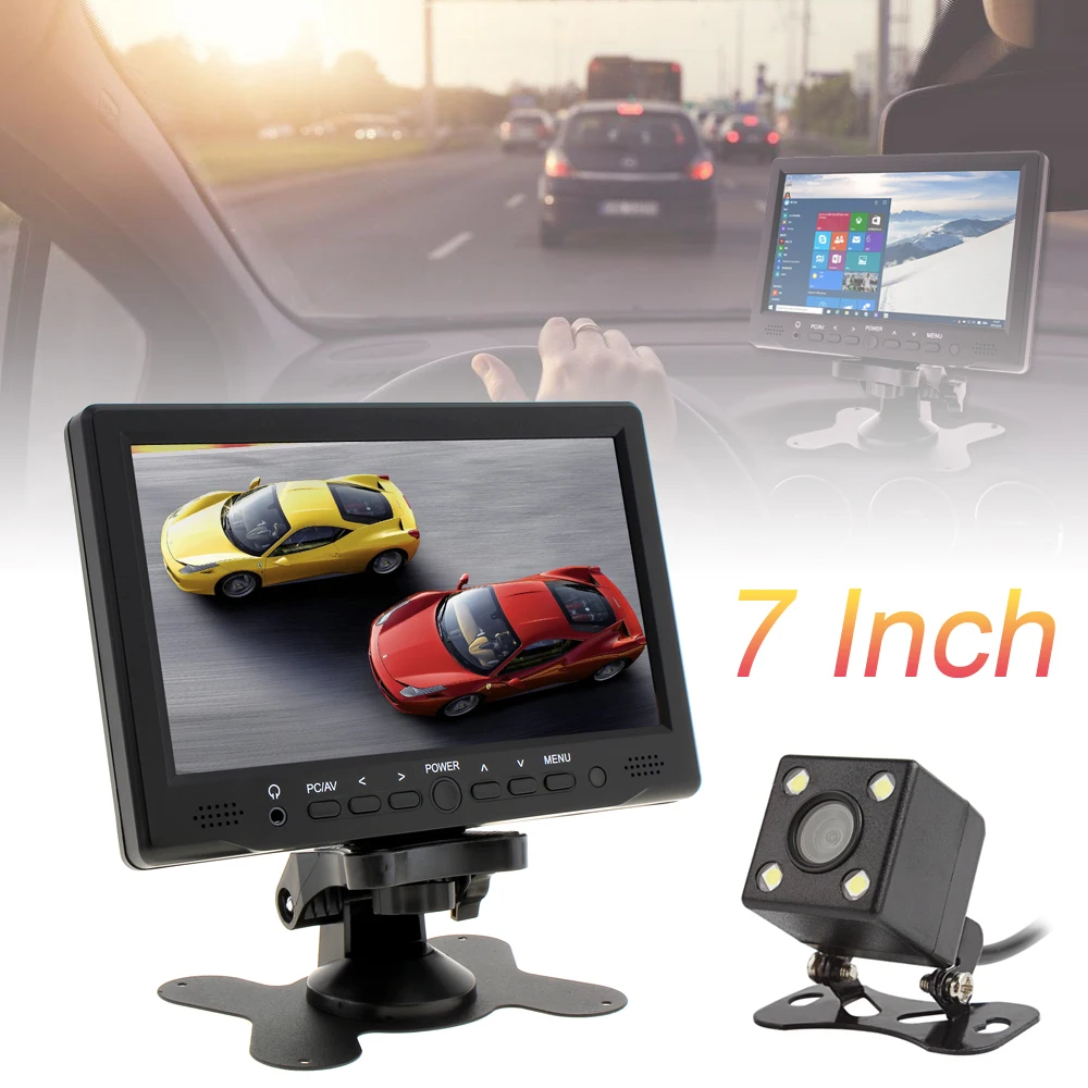 

7 Inch 800 x 480 TFT LCD Screen Car Monitor Support AV / VGA / HDMI + 420 TV Lines Night Vision Rear View Camera