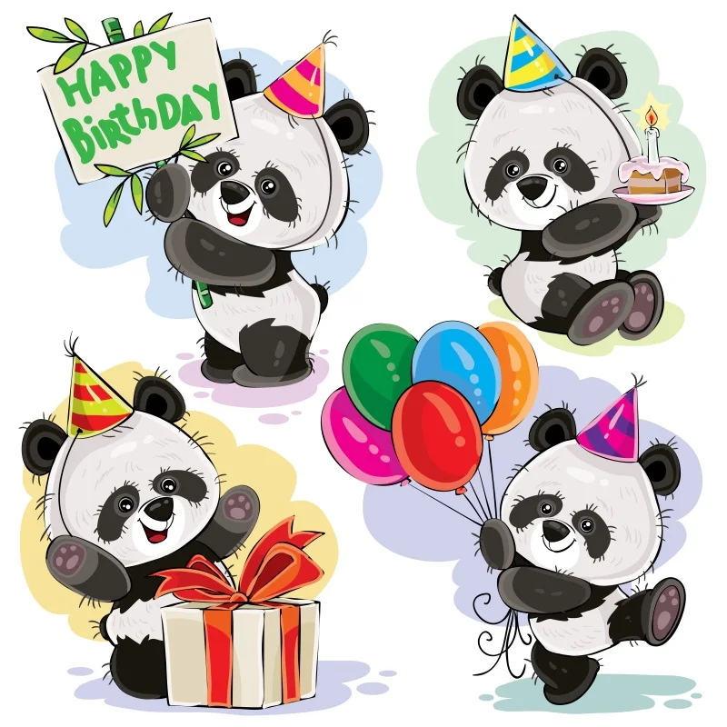 

Laeacco Panda Baby Birthday Party Balloon Celebration Cake Cartoon Poster Photo Background Photography Backdrops Photo Shoot