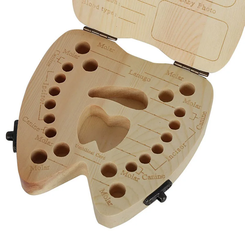 ONNPNNQ Baby Tooth Box Organizer For Baby Save Milk Teeth Wood Storage Box Tooth Shape Case Holder as a Gift For Kid Boy Girl1