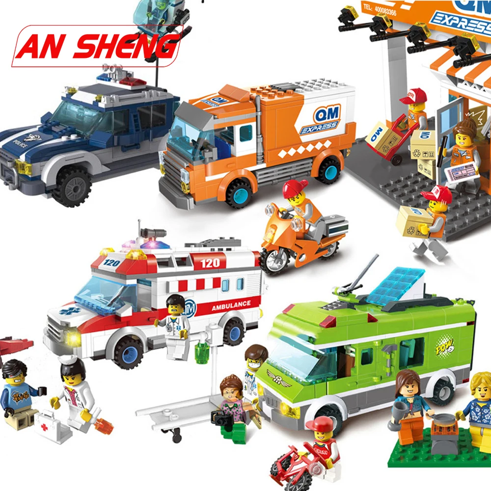 

City Series Vehicle Police Garbage Truck Bus Set Car Forklift Tractor Building Blocks Compatible Legoes Bricks Kids Child Toys